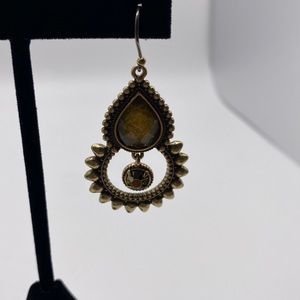 Brushed Gold Dangle Earrings With Yellow Crystal